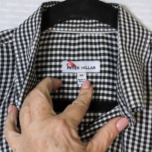 Peter Millar Size XL black/white windowpane check long sleeve button down shirt - Picture 9 of 12